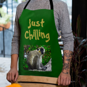 "Just Chilling" Green Monkey Print Apron