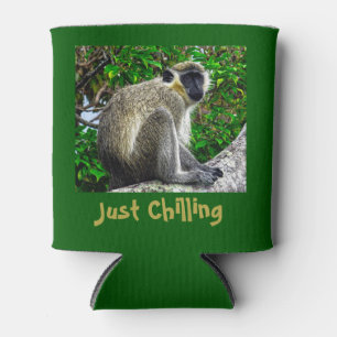 "Just Chilling" Green Monkey Print Can Cooler