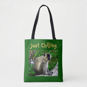 "Just Chilling" Green Monkey Print Tote Bag