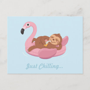 Just Chilling Sloth Pink Flamingo Float Postcard