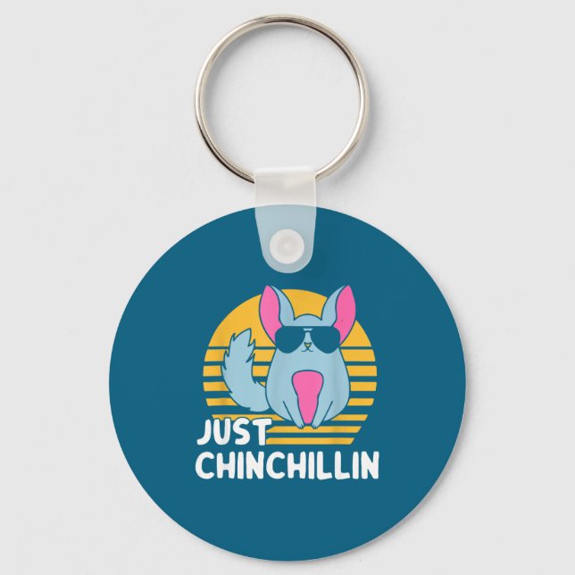 Just Chinchillin Pet Lover Animal Vintage  Keychain (Front)