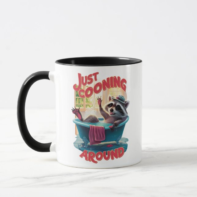 Just Cooning Playful Raccoon Splashing in Bath , Mug (Left)