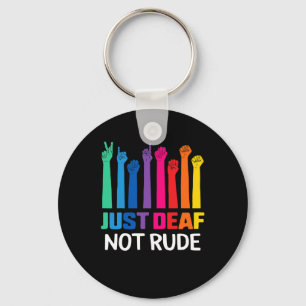 Just Deaf Not Rude Deaf Awareness Yellow Ribbon As Keychain
