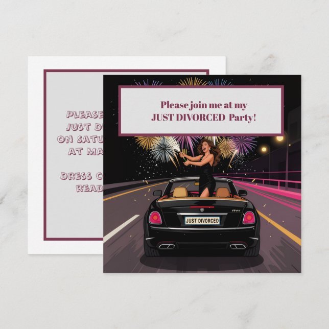 Just Divorced Divorce Party Celebration Invitation (Front/Back)