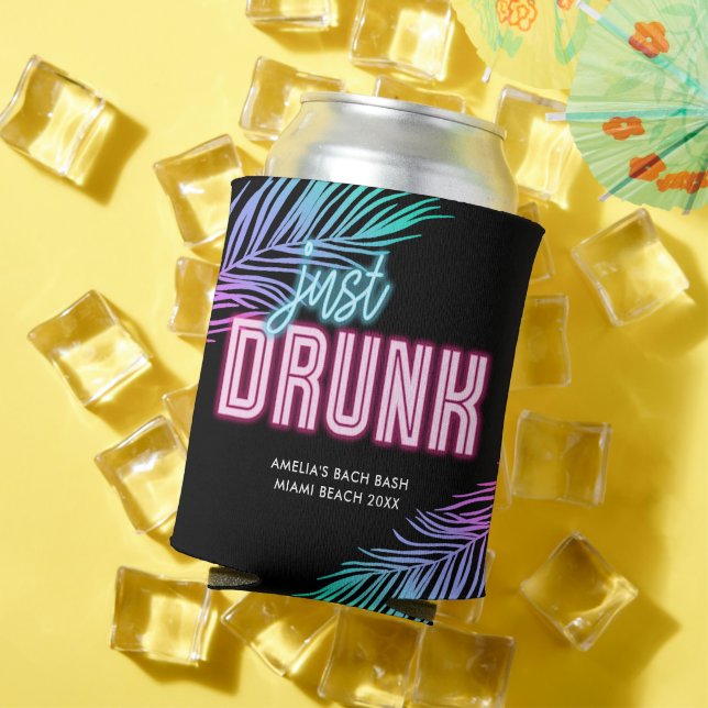 Just Drunk Neon Blue & Pink Tropical Bach Can Cooler (In Situ Summer)