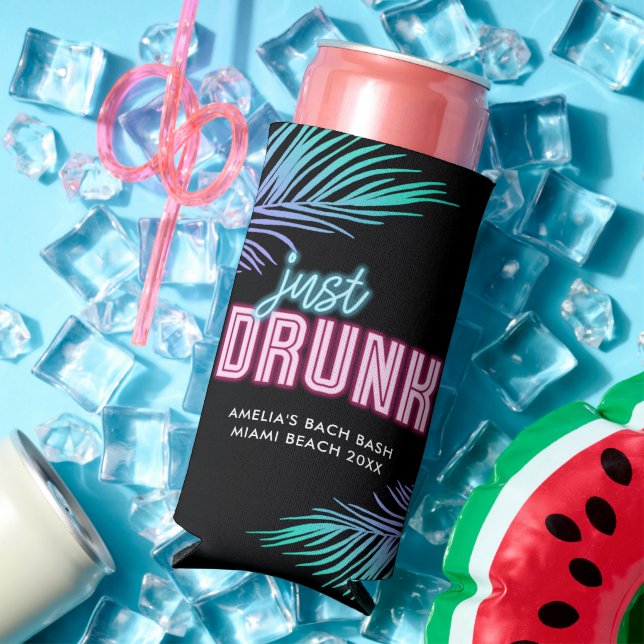 Just Drunk Neon Blue & Pink Tropical Bach Seltzer Can Cooler (In Situ Summer)