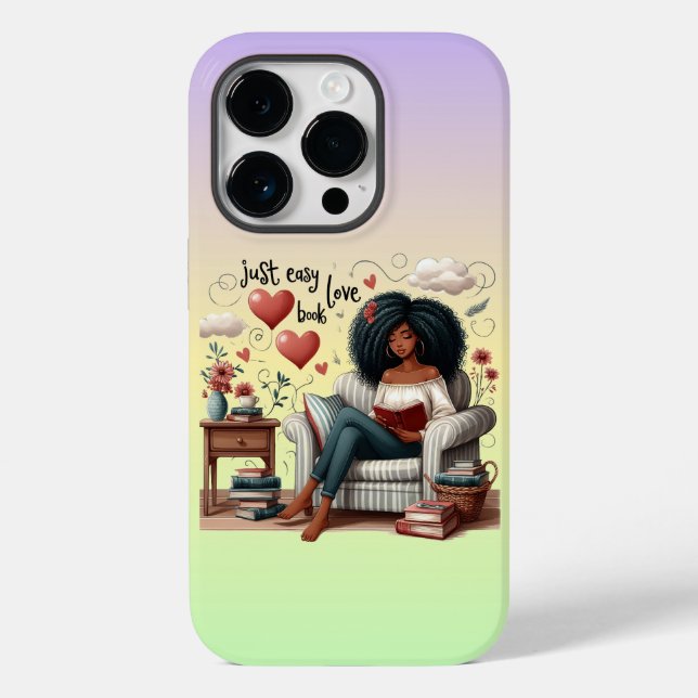 Just Easy Love Book, African American Girl Reading Case-Mate iPhone Case (Back)