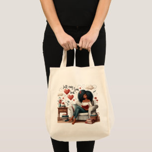 Just Easy Love Book, African American Girl Reading Tote Bag