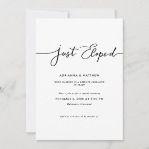 Just Eloped Simple Script Handwritten Reception  Invitation