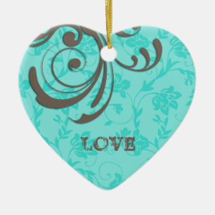 Just Engaged First Christmas Blue Heart Swirl Ceramic Ornament
