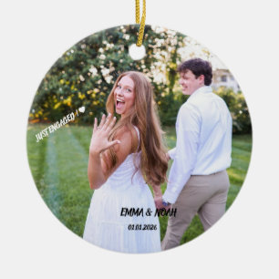 Just Engaged Photo Ornament, Names & Date Ceramic Ornament