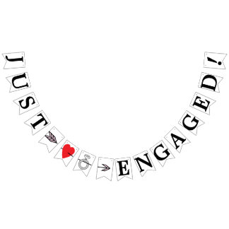 JUST ENGAGED, Red Heart, Diamond Ring, And Arrow Bunting Flags