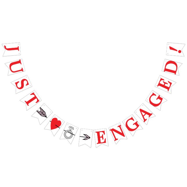 JUST ENGAGED, Red Text - Heart, Ring, And Arrow Bunting Flags (All)