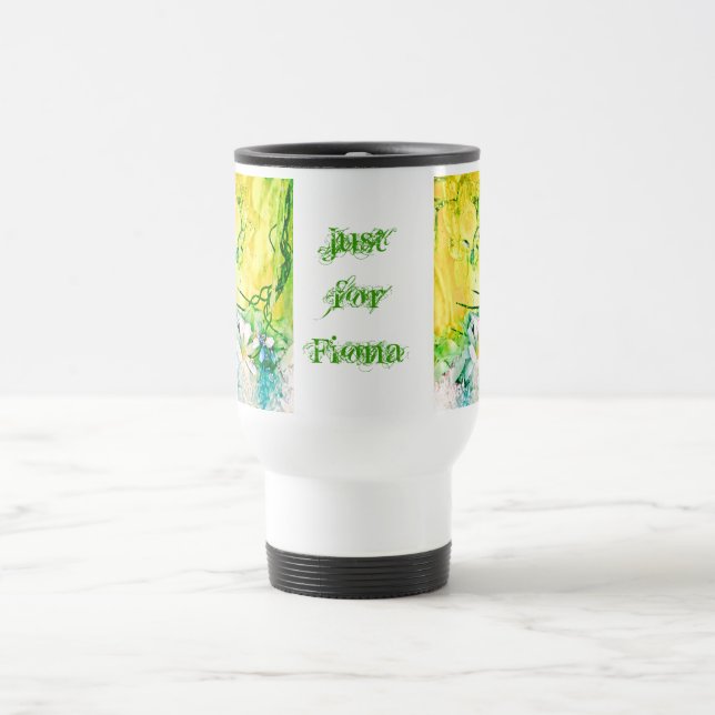 "Just for Fiona" - Abstract floral art Travel Mug (Center)