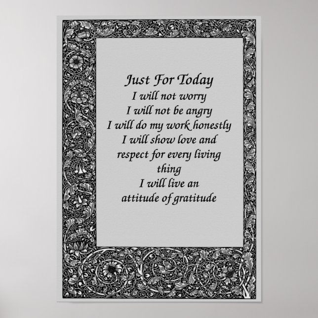 Just For Today Black Floral Frame  Poster (Front)