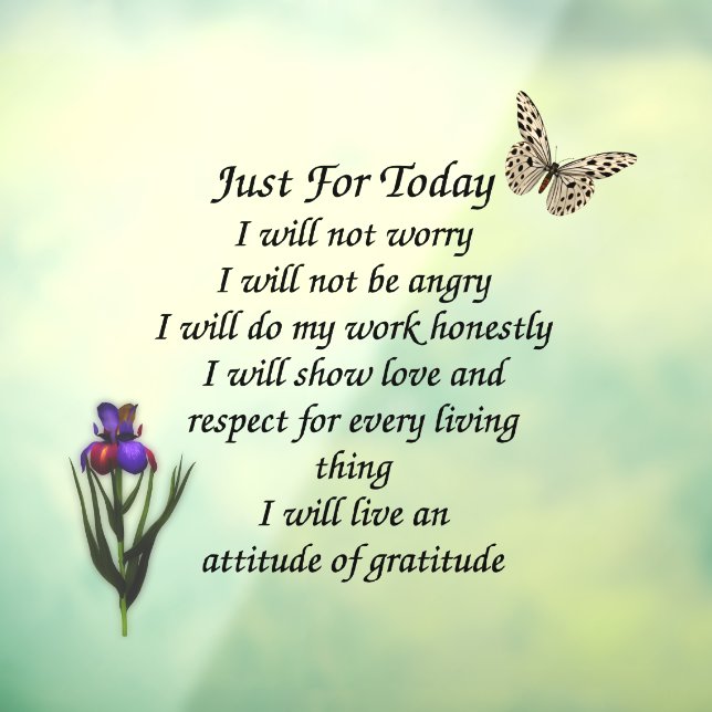 Just For Today Butterfly Flower Inspirational Window Cling (Sheet 3)