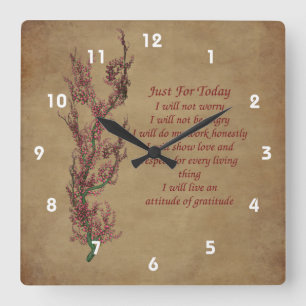 Just For Today Flowering Tree Inspirational Square Wall Clock