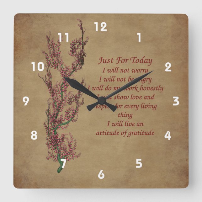 Just For Today Flowering Tree Inspirational Square Wall Clock (Front)