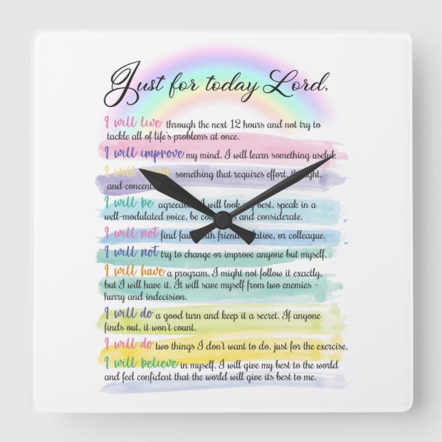 Just for today, Lord  Square Wall Clock (Front)