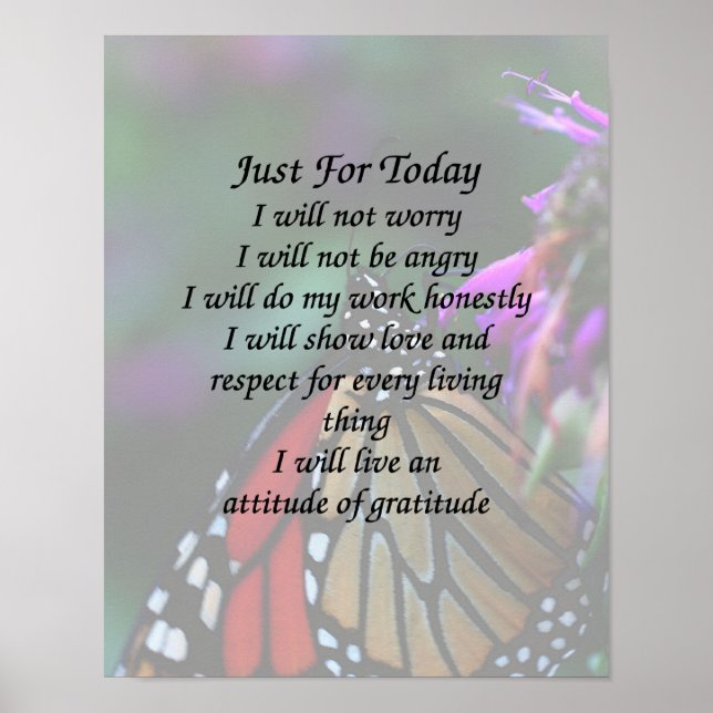 Just For Today Monarch Butterfly Inspirational Poster (Front)