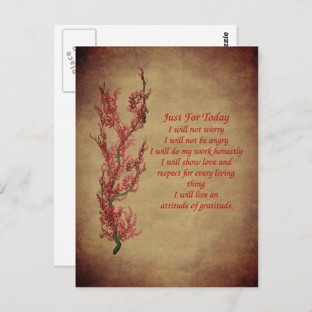 Just For Today Reiki Principles Inspirational  Postcard (Front/Back)
