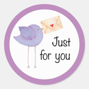 Just For You Bird With Envelope Sticker Round