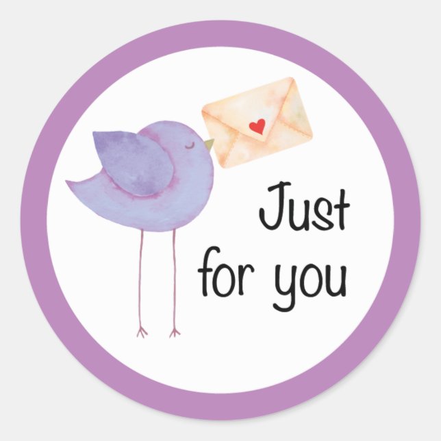 Just For You Bird With Envelope Sticker Round (Front)