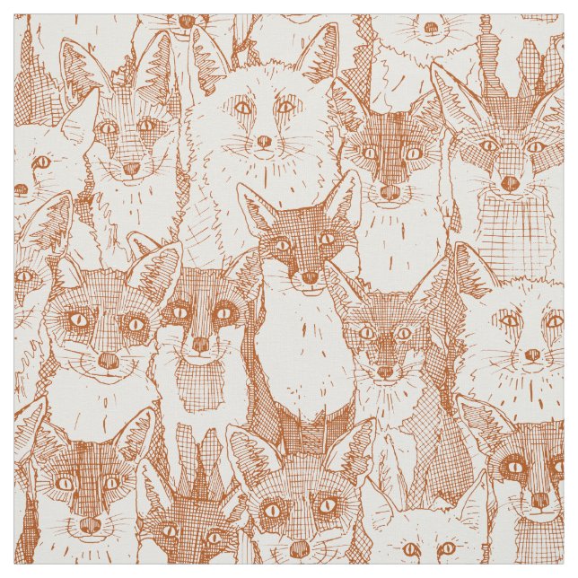 just foxes rust soft white fabric (Swatch)