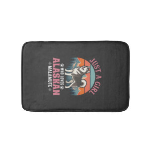 Just Girl Alaskan Malamute Dog Retro Sunset Mounta Bath Mat