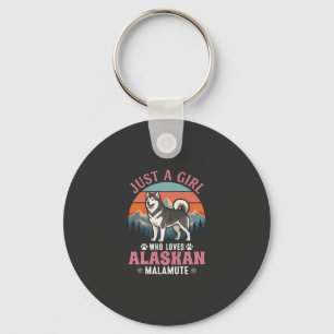 Just Girl Alaskan Malamute Dog Retro Sunset Mounta Keychain