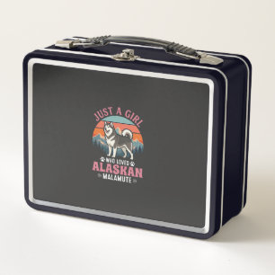 Just Girl Alaskan Malamute Dog Retro Sunset Mounta Metal Lunch Box