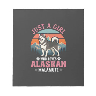 Just Girl Alaskan Malamute Dog Retro Sunset Mounta Notepad