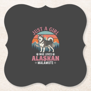 Just Girl Alaskan Malamute Dog Retro Sunset Mounta Paper Coaster