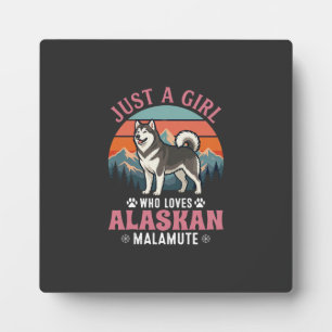 Just Girl Alaskan Malamute Dog Retro Sunset Mounta Plaque