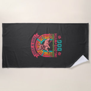 Just Girl Inlove Dog French Bulldog Rainbow Paws Beach Towel