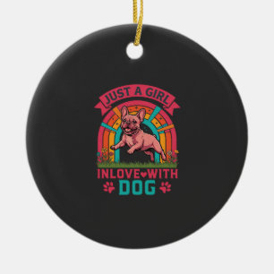 Just Girl Inlove Dog French Bulldog Rainbow Paws Ceramic Ornament