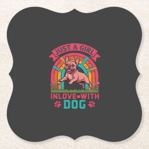 Just Girl Inlove Dog French Bulldog Rainbow Paws Paper Coaster