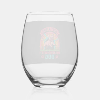 Just Girl Inlove Dog French Bulldog Rainbow Paws Stemless Wine Glass