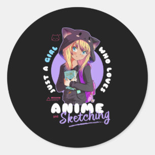 Just Girl Loves Anime Sketching Ramen Manga Otaku  Classic Round Sticker