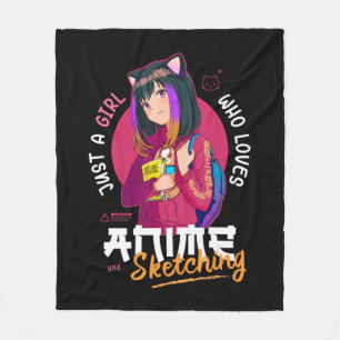 Just Girl Loves Anime Sketching Ramen Manga Otaku Fleece Blanket