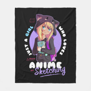 Just Girl Loves Anime Sketching Ramen Manga Otaku Fleece Blanket