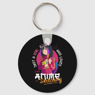 Just Girl Loves Anime Sketching Ramen Manga Otaku  Keychain