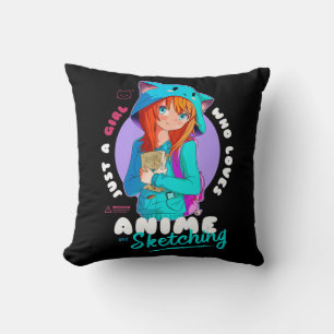 Just Girl Loves Anime Sketching Ramen Manga Otaku Throw Pillow