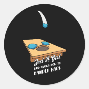 Just Girl Who Knows How To Handle Bags Cornhole Co Classic Round Sticker