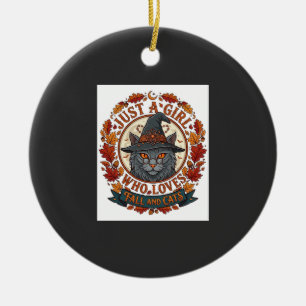 Just Girl Who Loves Cats Halloween Witch Fall Leav Ceramic Ornament