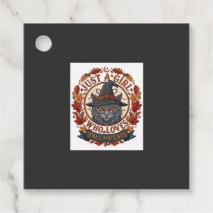 Just Girl Who Loves Cats Halloween Witch Fall Leav Favour Tags