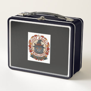 Just Girl Who Loves Cats Halloween Witch Fall Leav Metal Lunch Box