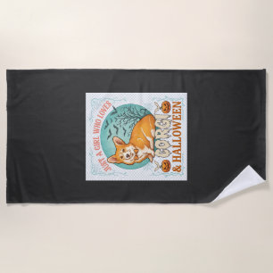 Just Girl Who Loves Corgi Halloween Pumpkins Bats_ Beach Towel