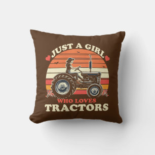 Just Girl Who Loves Tractors Tractor Lover Vintage Throw Pillow