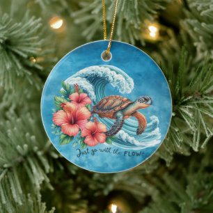 Just Go With The Flow Turtle Ceramic Ornament